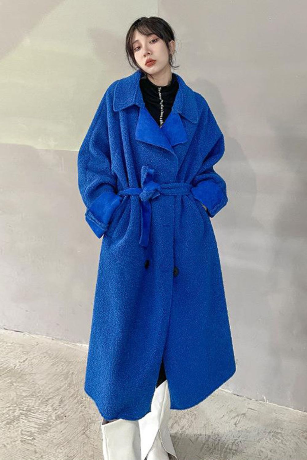 Sabriel Double-Breasted Belted Sherpa Coat