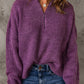Half Zip Rib-Knit Dropped Shoulder Sweater