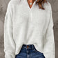 Half Zip Rib-Knit Dropped Shoulder Sweater