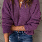 Half Zip Rib-Knit Dropped Shoulder Sweater